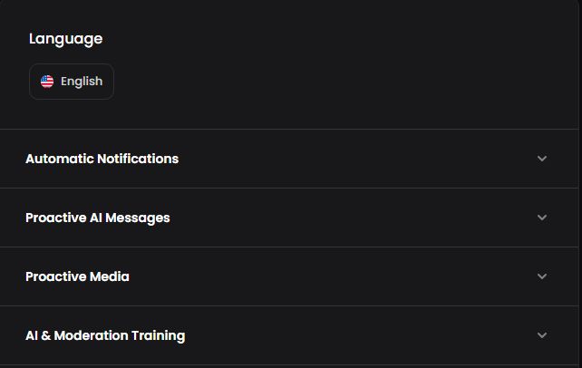 The four toggles on our account settings page, from Automatic Notifications down to AI and Moderation Training, captured without changing them.